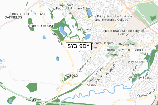 SY3 9DY map - small scale - OS Open Zoomstack (Ordnance Survey)