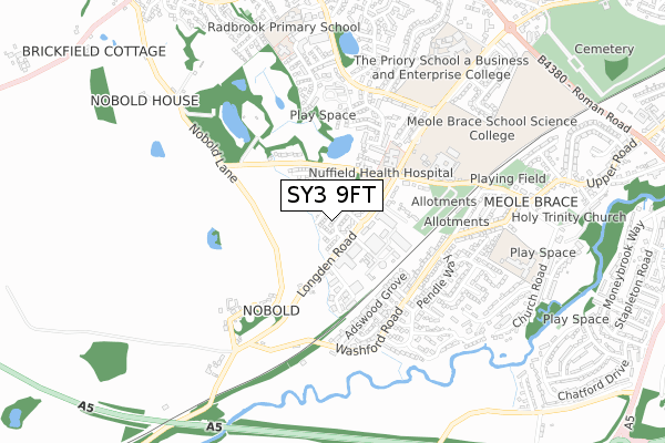 SY3 9FT map - small scale - OS Open Zoomstack (Ordnance Survey)