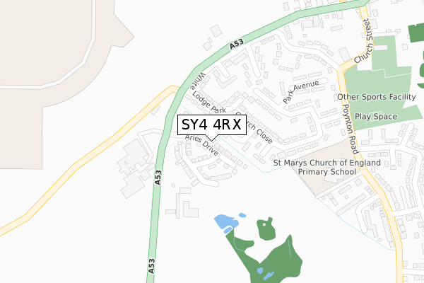 SY4 4RX map - large scale - OS Open Zoomstack (Ordnance Survey)