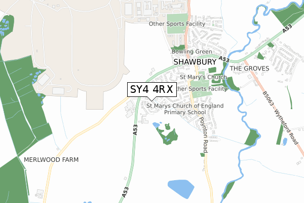 SY4 4RX map - small scale - OS Open Zoomstack (Ordnance Survey)