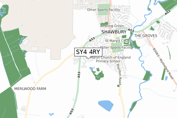 SY4 4RY map - small scale - OS Open Zoomstack (Ordnance Survey)