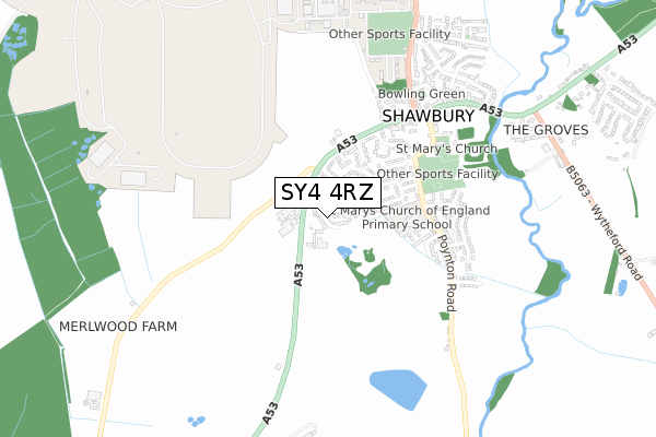 SY4 4RZ map - small scale - OS Open Zoomstack (Ordnance Survey)