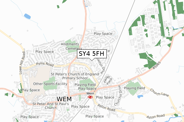 SY4 5FH map - small scale - OS Open Zoomstack (Ordnance Survey)