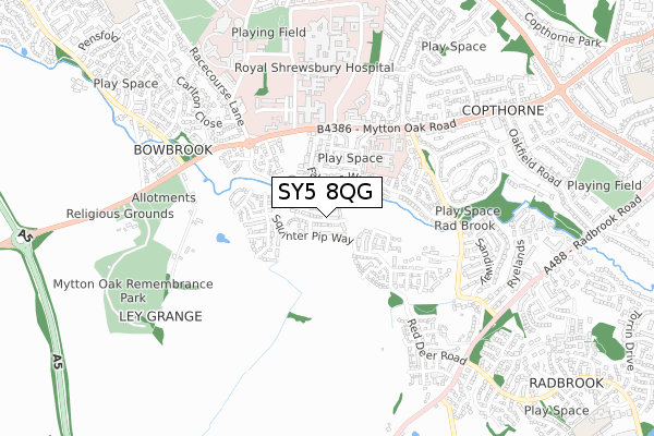 SY5 8QG map - small scale - OS Open Zoomstack (Ordnance Survey)