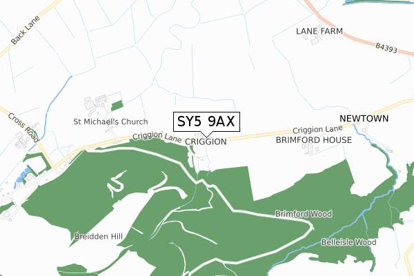 SY5 9AX map - small scale - OS Open Zoomstack (Ordnance Survey)