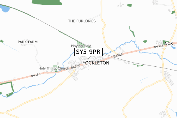 SY5 9PR map - small scale - OS Open Zoomstack (Ordnance Survey)