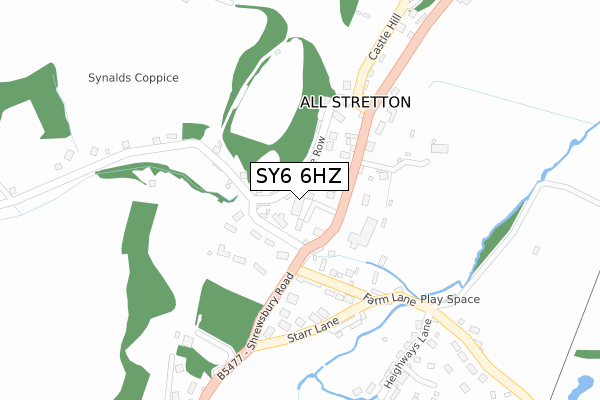 SY6 6HZ map - large scale - OS Open Zoomstack (Ordnance Survey)