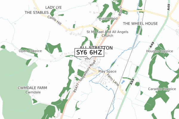 SY6 6HZ map - small scale - OS Open Zoomstack (Ordnance Survey)