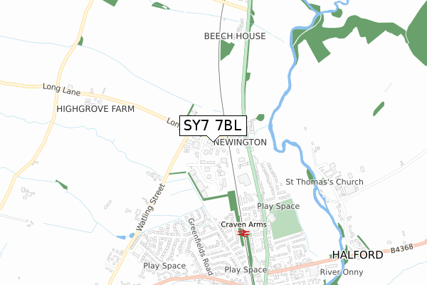 SY7 7BL map - small scale - OS Open Zoomstack (Ordnance Survey)