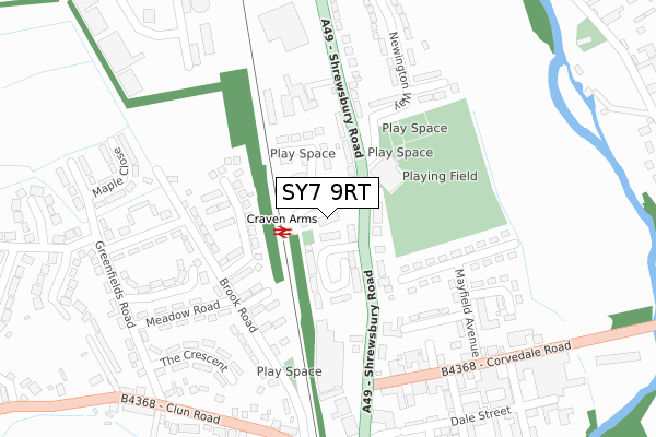 SY7 9RT map - large scale - OS Open Zoomstack (Ordnance Survey)