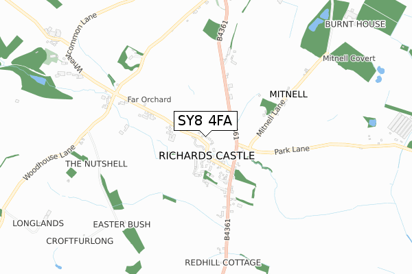 SY8 4FA map - small scale - OS Open Zoomstack (Ordnance Survey)