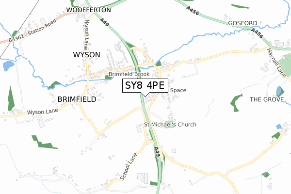 SY8 4PE map - small scale - OS Open Zoomstack (Ordnance Survey)