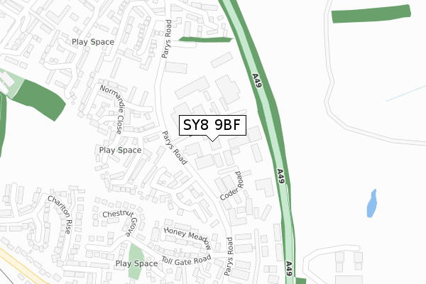 SY8 9BF map - large scale - OS Open Zoomstack (Ordnance Survey)