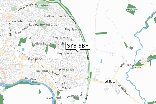 SY8 9BF map - small scale - OS Open Zoomstack (Ordnance Survey)