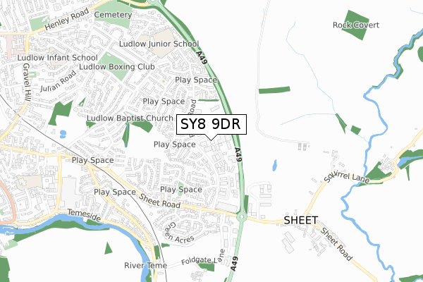 SY8 9DR map - small scale - OS Open Zoomstack (Ordnance Survey)