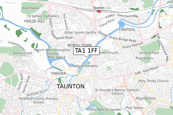 TA1 1FF map - small scale - OS Open Zoomstack (Ordnance Survey)