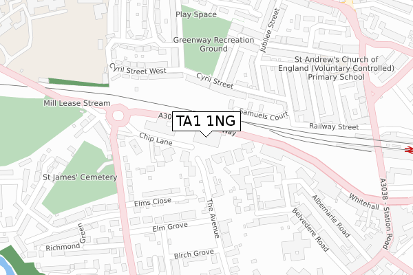 TA1 1NG map - large scale - OS Open Zoomstack (Ordnance Survey)