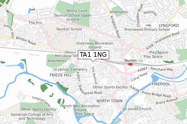 TA1 1NG map - small scale - OS Open Zoomstack (Ordnance Survey)