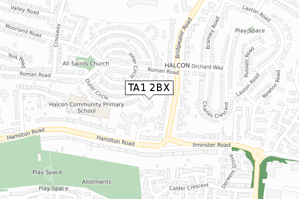 TA1 2BX map - large scale - OS Open Zoomstack (Ordnance Survey)