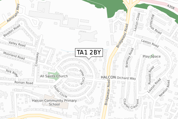 TA1 2BY map - large scale - OS Open Zoomstack (Ordnance Survey)