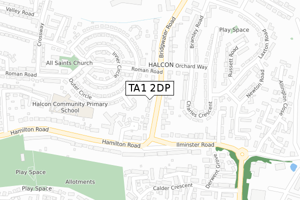 TA1 2DP map - large scale - OS Open Zoomstack (Ordnance Survey)