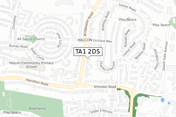 TA1 2DS map - large scale - OS Open Zoomstack (Ordnance Survey)