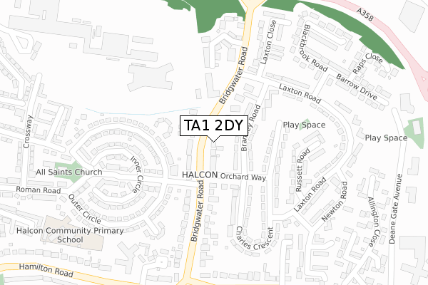 TA1 2DY map - large scale - OS Open Zoomstack (Ordnance Survey)