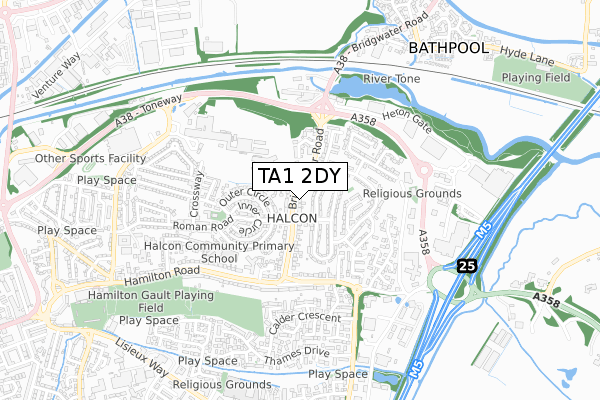 TA1 2DY map - small scale - OS Open Zoomstack (Ordnance Survey)