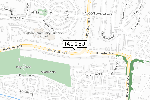 TA1 2EU map - large scale - OS Open Zoomstack (Ordnance Survey)