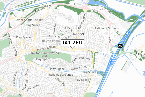 TA1 2EU map - small scale - OS Open Zoomstack (Ordnance Survey)