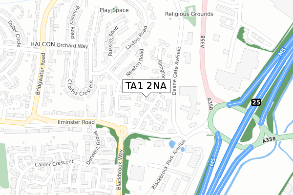 TA1 2NA map - large scale - OS Open Zoomstack (Ordnance Survey)