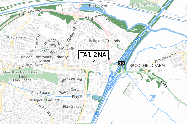 TA1 2NA map - small scale - OS Open Zoomstack (Ordnance Survey)