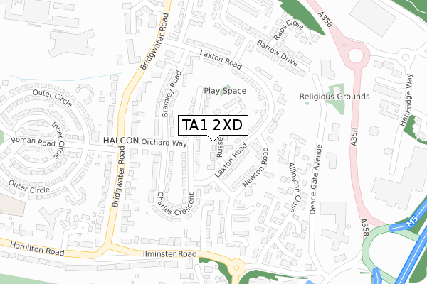 TA1 2XD map - large scale - OS Open Zoomstack (Ordnance Survey)