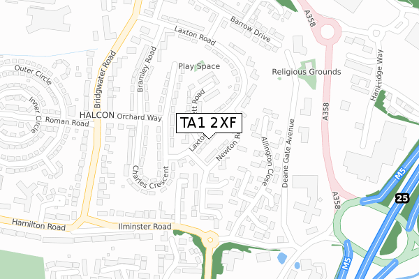 TA1 2XF map - large scale - OS Open Zoomstack (Ordnance Survey)