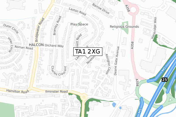 TA1 2XG map - large scale - OS Open Zoomstack (Ordnance Survey)