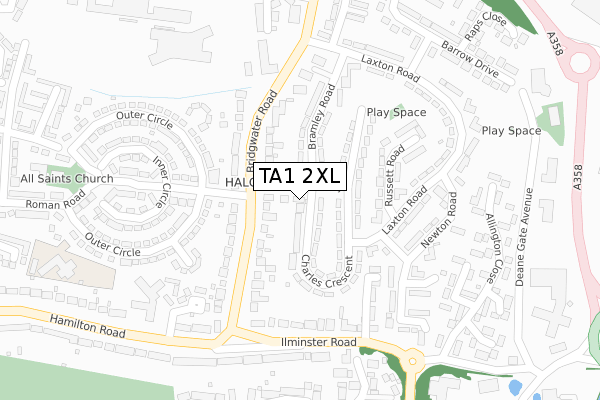 TA1 2XL map - large scale - OS Open Zoomstack (Ordnance Survey)