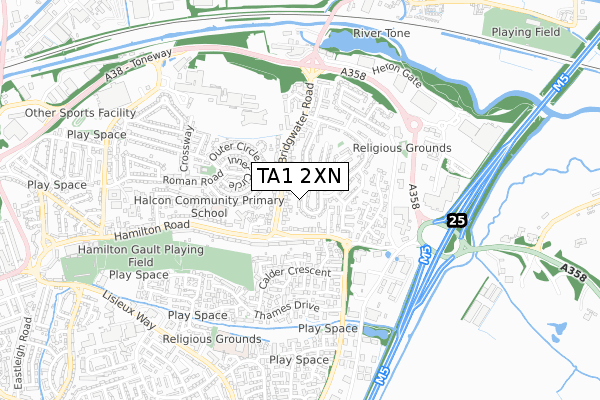 TA1 2XN map - small scale - OS Open Zoomstack (Ordnance Survey)