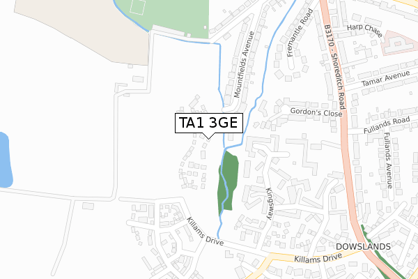 TA1 3GE map - large scale - OS Open Zoomstack (Ordnance Survey)