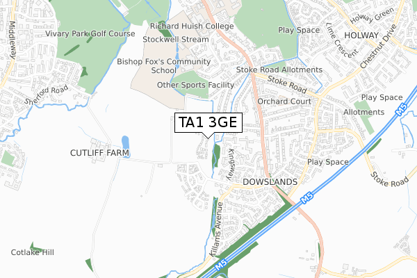 TA1 3GE map - small scale - OS Open Zoomstack (Ordnance Survey)