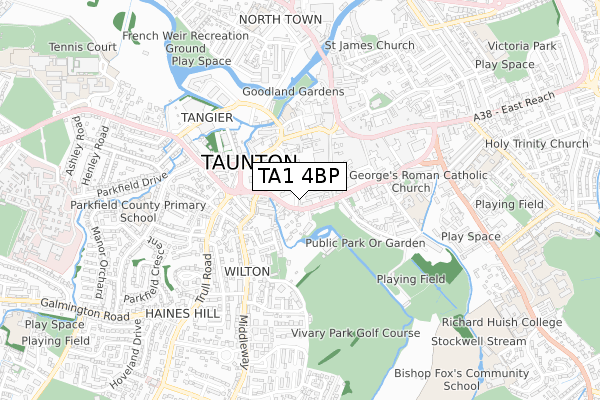 TA1 4BP map - small scale - OS Open Zoomstack (Ordnance Survey)