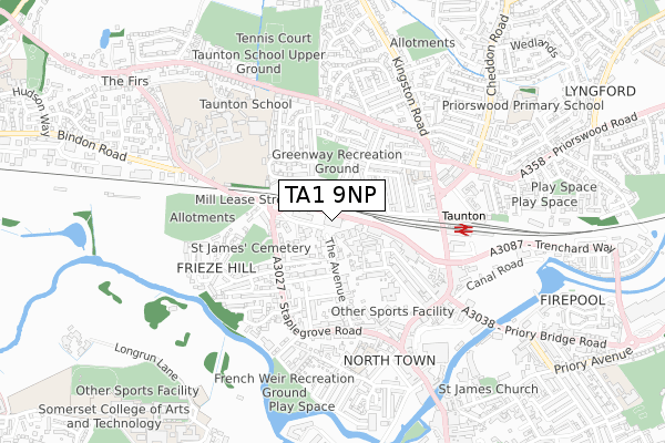 TA1 9NP map - small scale - OS Open Zoomstack (Ordnance Survey)