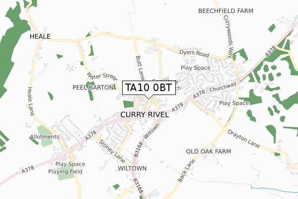 TA10 0BT map - small scale - OS Open Zoomstack (Ordnance Survey)