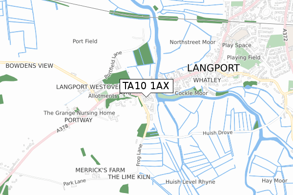 TA10 1AX map - small scale - OS Open Zoomstack (Ordnance Survey)