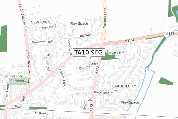 TA10 9FG map - large scale - OS Open Zoomstack (Ordnance Survey)