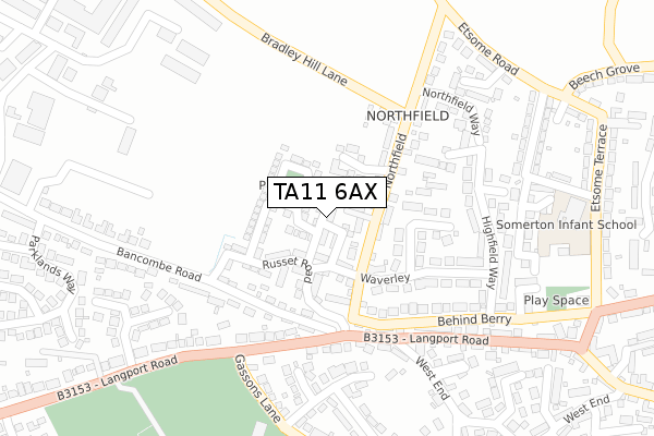 TA11 6AX map - large scale - OS Open Zoomstack (Ordnance Survey)