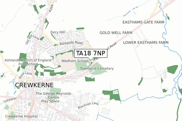 TA18 7NP map - small scale - OS Open Zoomstack (Ordnance Survey)