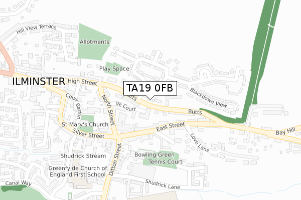 TA19 0FB map - large scale - OS Open Zoomstack (Ordnance Survey)