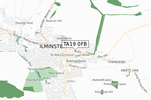 TA19 0FB map - small scale - OS Open Zoomstack (Ordnance Survey)