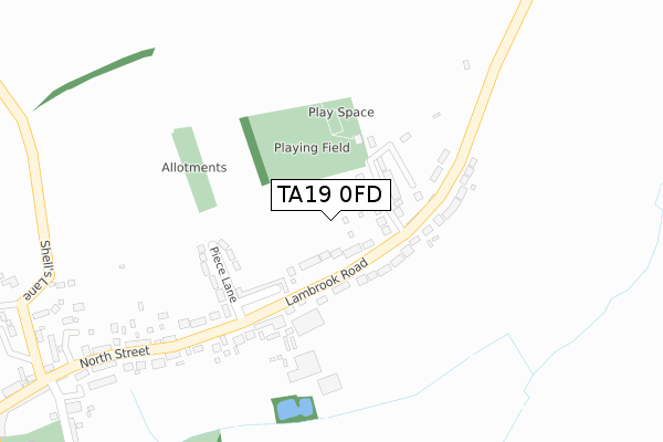 TA19 0FD map - large scale - OS Open Zoomstack (Ordnance Survey)