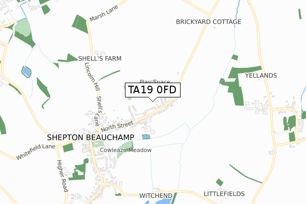 TA19 0FD map - small scale - OS Open Zoomstack (Ordnance Survey)